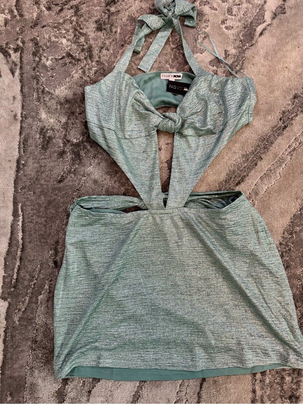 Fashion Nova Mint Green Knot Front Cutout Mini Dress